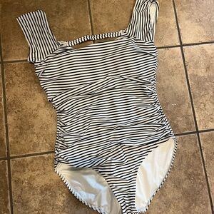 Elegant Black and White Striped One-Piece Swimsuit